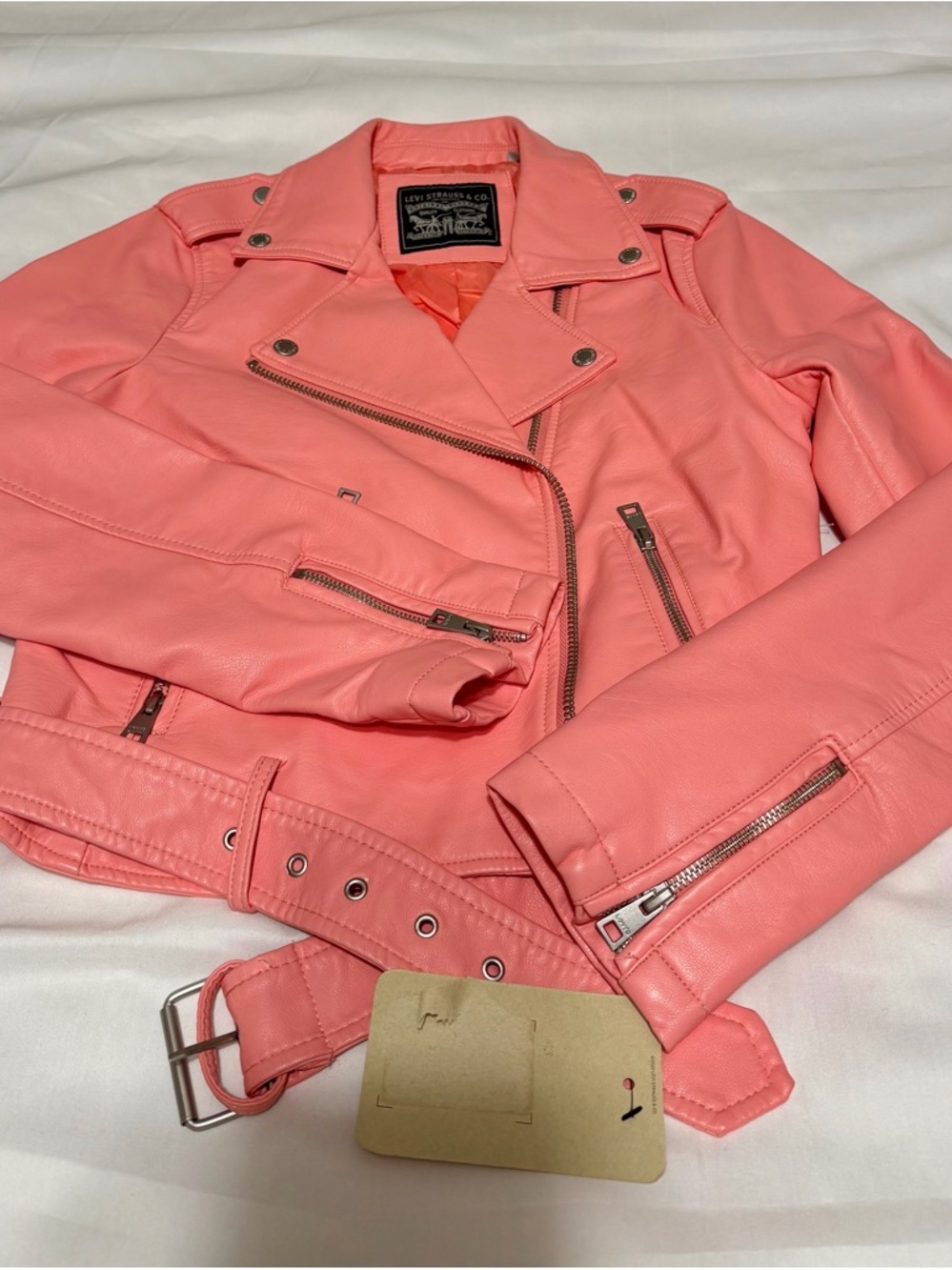 Levi's Pink Faux Leather Moto Jacket with Belt